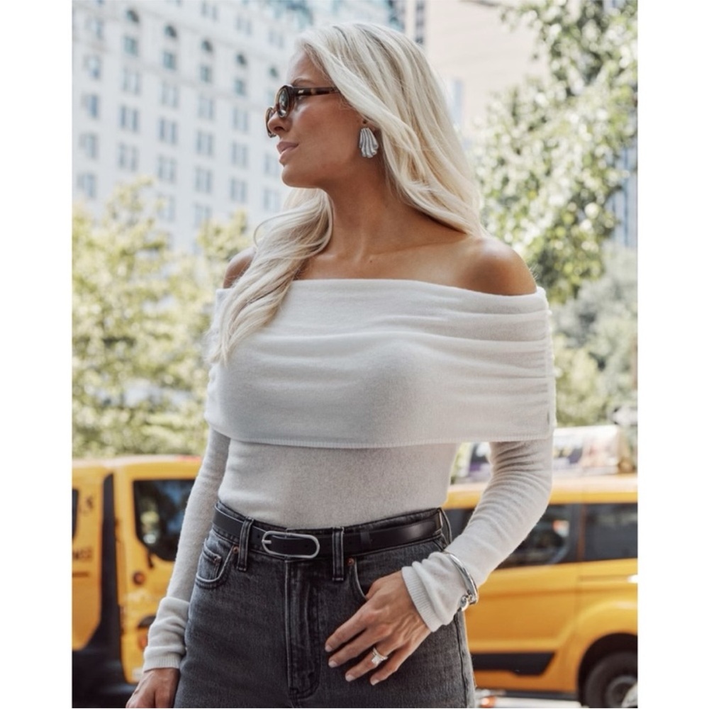 Off the shoulder cream sweater